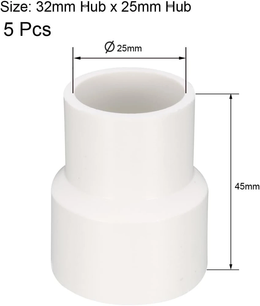 Sourcing map pvc movos patefonas patefono vamzdžio adapterio jungtis 32 mm x 25 mm, 5 vnt.