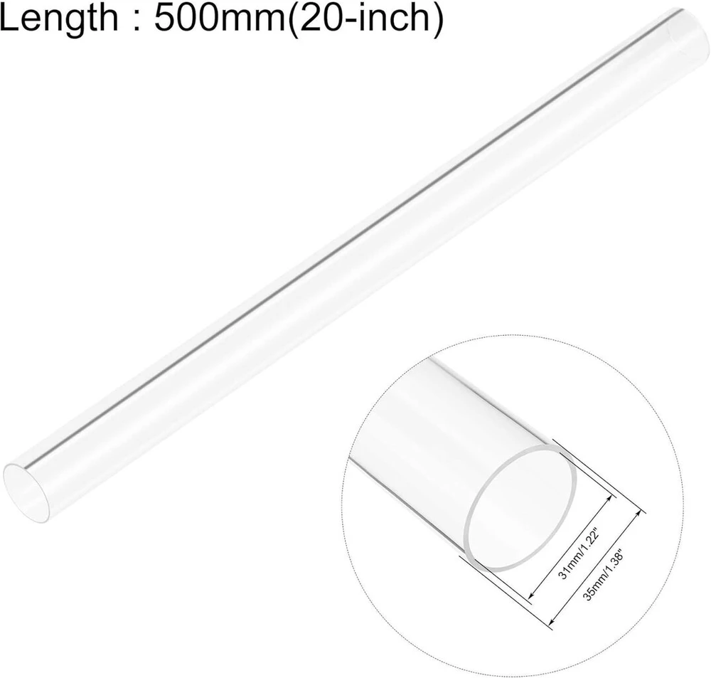 Sourcing map pvc skaidrus vamzdis, vidinis skersmuo 31 mm, skersmuo 35 mm, ilgis 500 mm, akrilo plastiko vamzdis lempų gamybai, grindų šviestuvams, baldams
