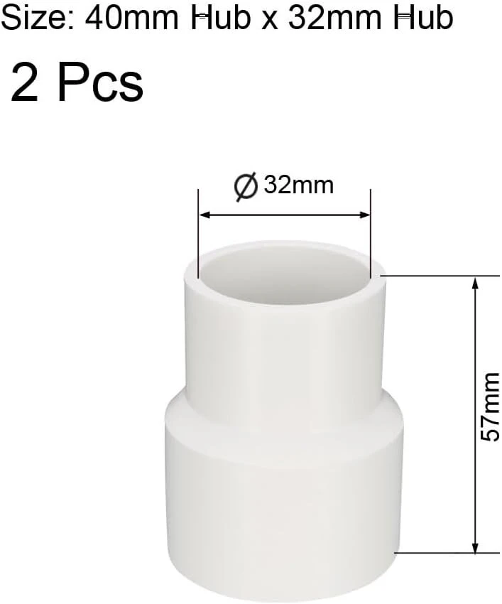 Ventiliatorius Sourcing map pvc vamzdžių jungtis, reduktorius, adapteris, jungtis, 40 x 32 mm, 2 vnt.
