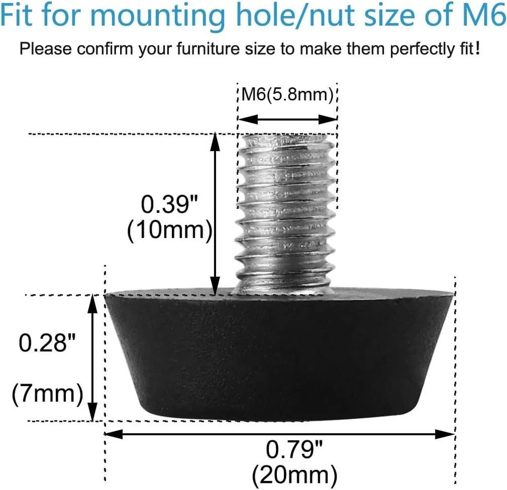 Sourcing map reguliuojamos baldų kojelės namų baldams reguliuojamos pasvirusios išlyginimo kojelės grindų apsauga m6 x 10 x 20 mm, 16 vnt.