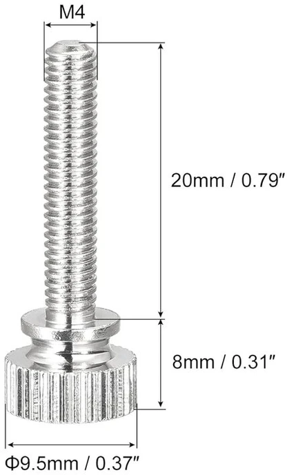 Sourcing map Rumbuoti varžtai M4 x 20 mm žalvariniai varžtai su galvute rankenėlės tvirtinimo detalės nikeliuotas, 5 vnt.