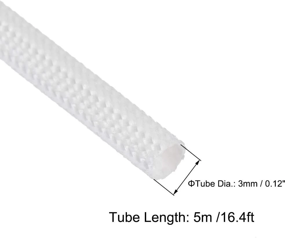 Sourcing map stiklo pluošto plastikinės gumos silikoninė izoliacinė lėtinanti žarna 3 mm x 5 m balta de de