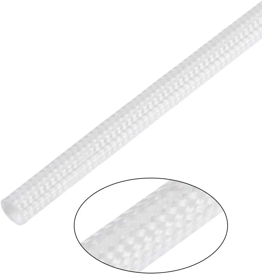 Sourcing map stiklo pluošto plastikinės gumos silikoninė izoliacinė lėtinanti žarna 3 mm x 5 m balta de de