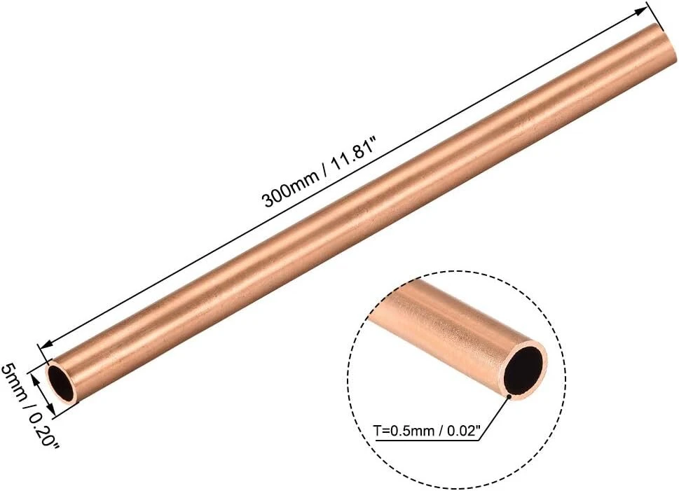 Ventiliatorius Sourcing map varinis apvalus vamzdis, 5 mm išorinis skersmuo, 0,5 mm sienelės storis, 300 mm ilgio tiesus vamzdis