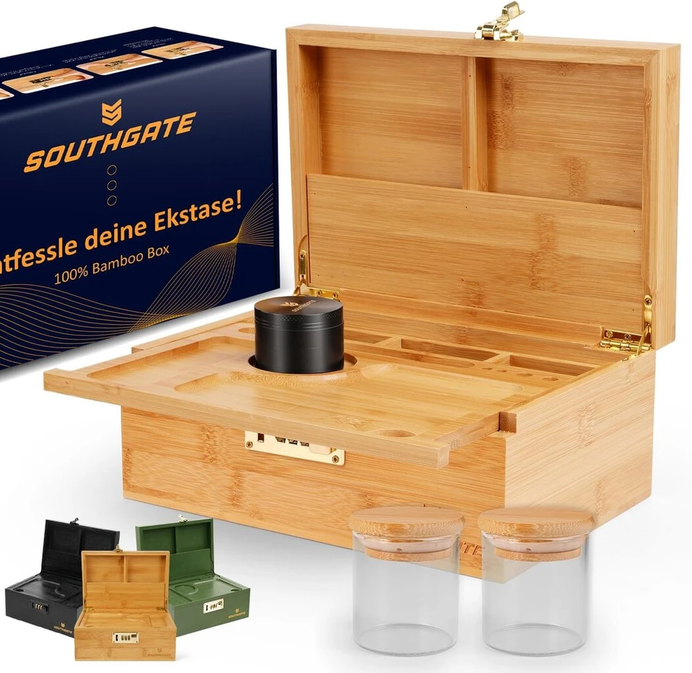 Southgate Premium dovanų rinkinys, rakinama bambuko dėžutė, laikymo dėžutė su išimamu padėklu (25 x 17 x 11 cm, bambuko)