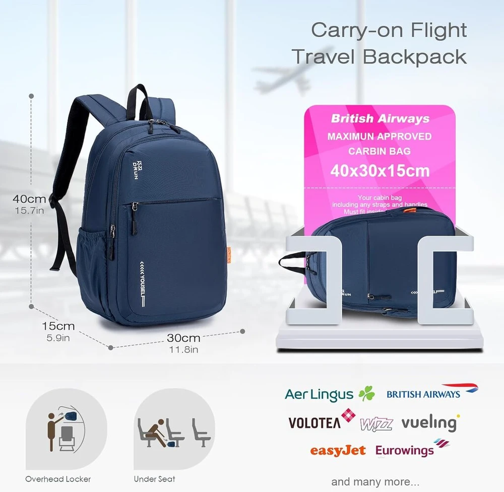 Spaher rankinis bagažas kuprinė 40 x 30 x 15 cm rankinis bagažas British Airways Wizzair Vueling itin lengva žygio kuprinė 20l