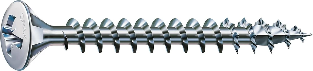 Spax universalus sraigtas, 3.5 x 20 mm, pakuotė 1000 vnt., Phillips Z2, įleistinė galvutė, pilnai sriegtas, 4cut, Wirox A3j, blankiai galvanizuotas, 0241010350205