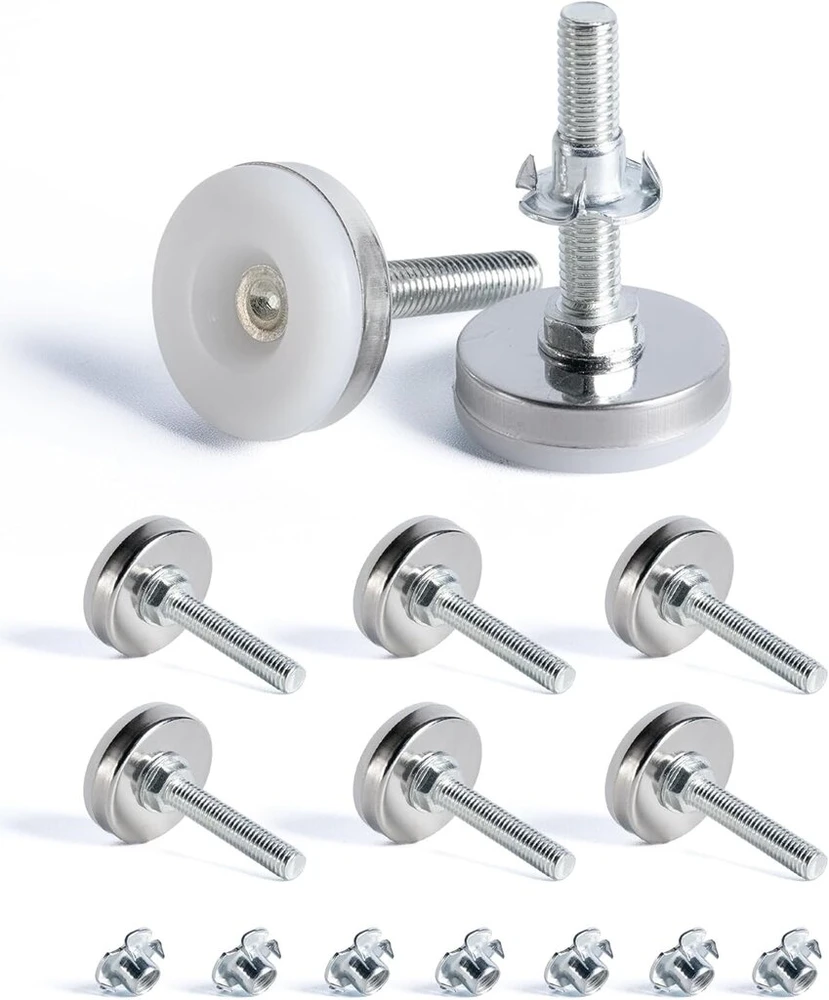 Lova Spdycess 8 vnt. M8 x 35 mm reguliuojamos baldų kojelės, reguliuojamos apvalios išlyginimo kojelės, reguliuojamo aukščio išlyginimo kojelės su 8 vnt. 4 taškų lizdinėmis veržlėmis, spintelėms, stalams, lovoms, kojoms