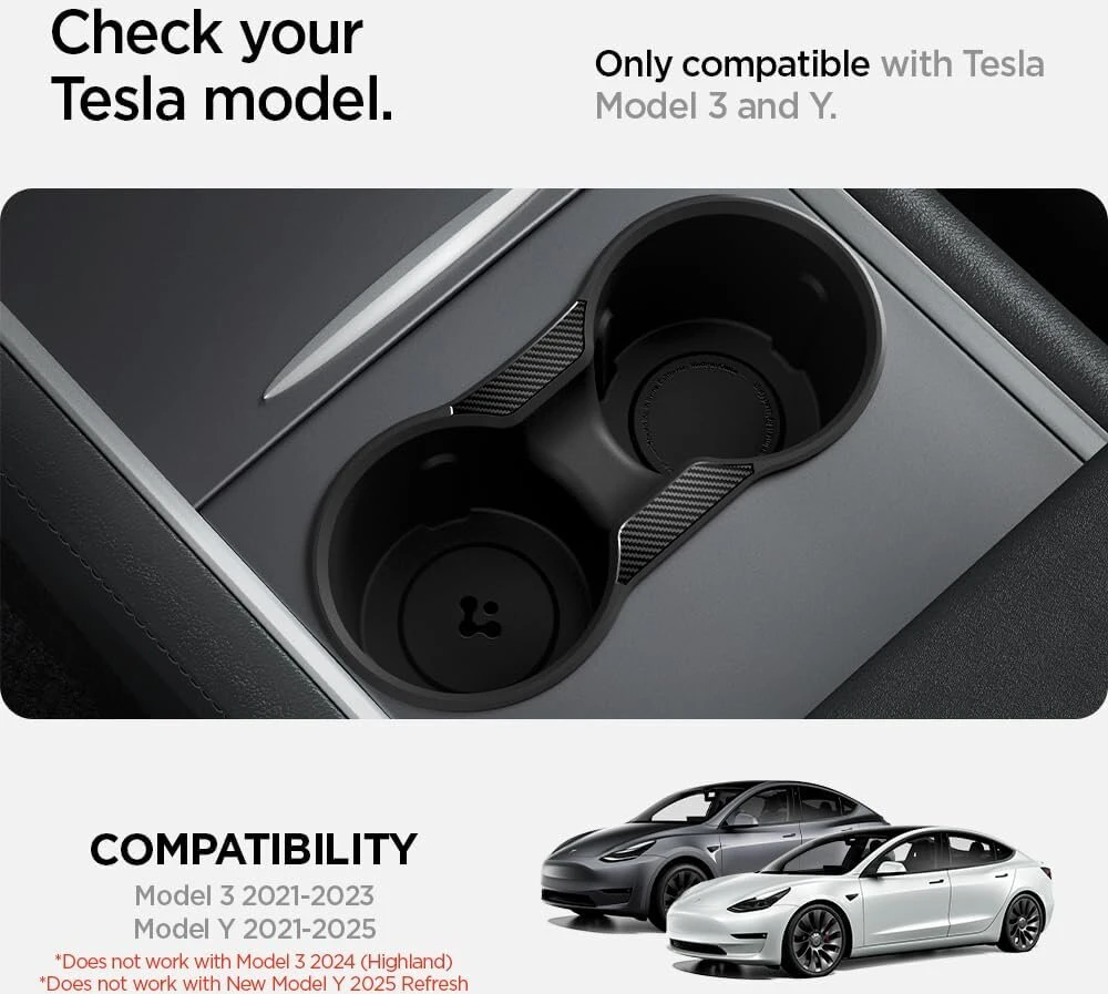 Spigen Tesla Model Y (~2024) 3 (2021-2023) centrinės konsolės gėrimų laikiklio įdėklas su atsipalaidavusia rankena, skirtas Tesla Model Y Model 3 priedams