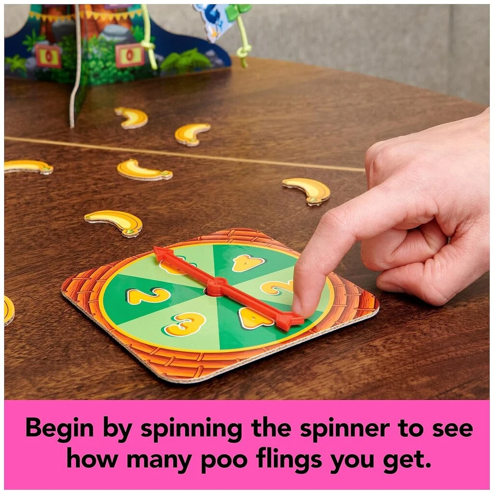 Spin Master Monkey See Monkey Poo vaikiškas žaidimas su bananų kvapu, netikromis išmatomis, juokingi žaidimai, sensorinis žaislas, šeimos žaidimai, juokingos dovanos ikimokyklinio amžiaus vaikams nuo 4 metų