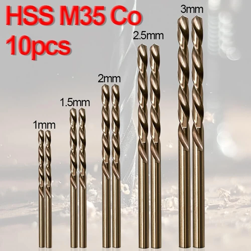 Sportarc 10 dalių Hss M35 kobalto grąžtų rinkinys nuo 1 mm iki 3 mm, skirtas nerūdijančiam plienui ir metalui