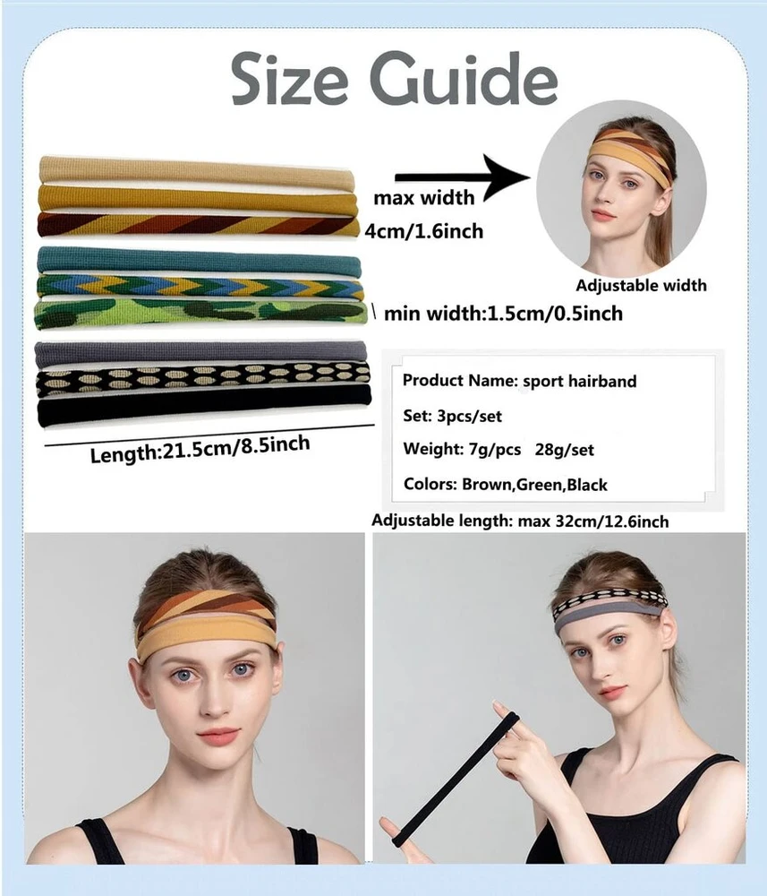 Sportool unisex neslystantys sportiniai galvos apdangalai, 3 vnt. rinkinys, ruda (vienas dydis)