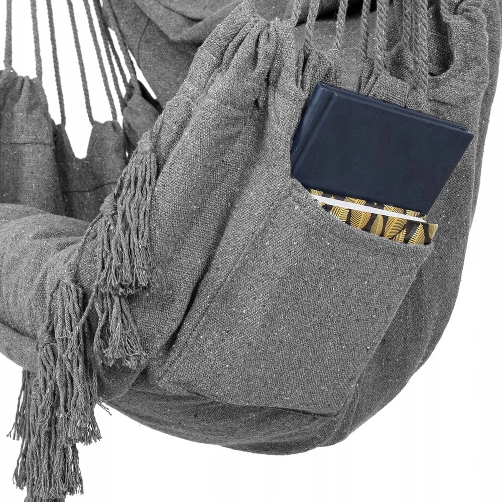 Springos Pakabinama kėdė-hamakas "boho" su pagalvėmis, pilka