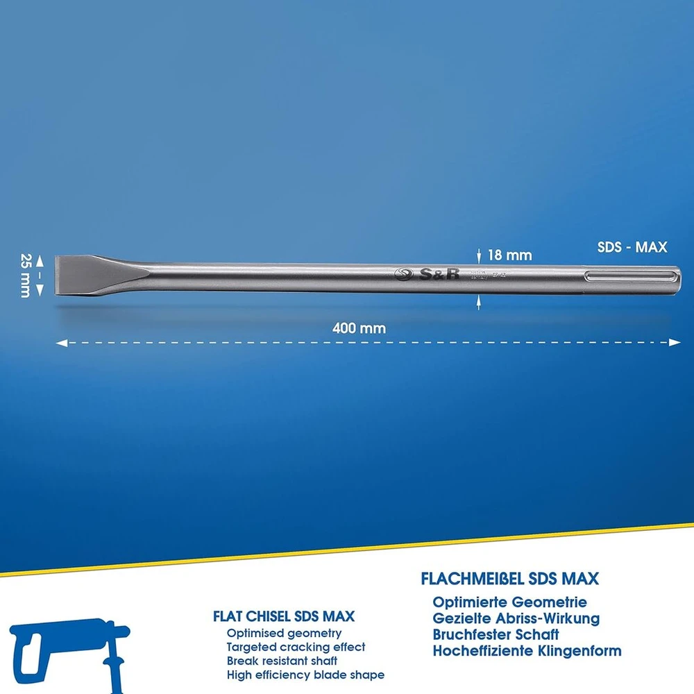 S&r Plokščias kaltas Sds max 400x25mm apvalus Pagaminta Vokietijoje