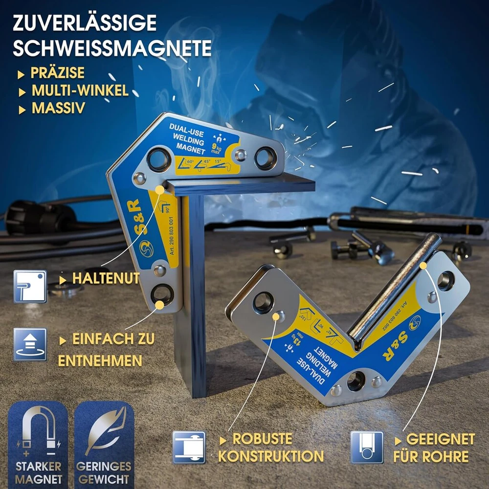 S&r Suvirinimo magnetų rinkinys iš 2 kampų 15° 45° 60° 90° 120° 135° 165° montavimo pagalba suvirinimo kampinis magnetas su didele laikymo jėga