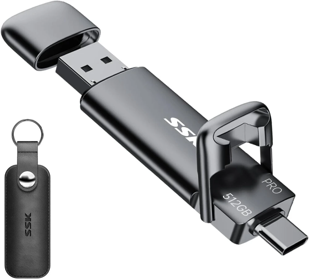 Ssk išorinis usb c ssd 512 gb išorinis kietasis diskas, iki 1000 mb/s, greitas usb atmintukas, dvigubas usb c + usb a usb atmintukas 3.2 gen2 atminties kortelė, skirta iphone 15/ps4/android telefonui/planšetiniam kompiuteriui/windows/mac