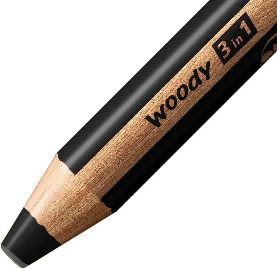 Stabilo woody 3-in-1 spalvinimo pieštukas, akvarelė ir vaško kreidelė, dėžutė su 76 vnt. ir 4 drožtukais, su 24 skirtingomis spalvomis