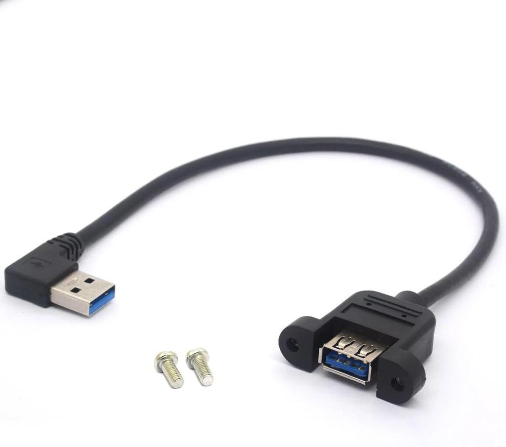Stačiu kampu usb 3.0 panelinis montavimo kabelis usb 3.0 nuo vyriško iki moteriško su m3 varžto paneliniu montavimo prailginimo kabeliu pramoniniam kompiuteriui pc 30cm (kairė)