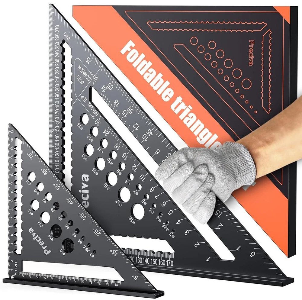 Staliaus kampainis, daugiafunkcinis metalinis aliuminio liniuotės kampainis 18 cm + 30 cm staliaus kampainis staliaus kampainis kampo matuoklis 45 ir 90 laipsnių kampo žymėjimo matuoklis