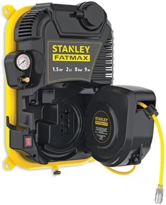 Stanley oro kompresorius Fmxcmd152we - 8 barų kompresorius - 160 l/min siurbimo galia - be alyvos - oro žarna 9 m - 59 Db - juodas/geltonas
