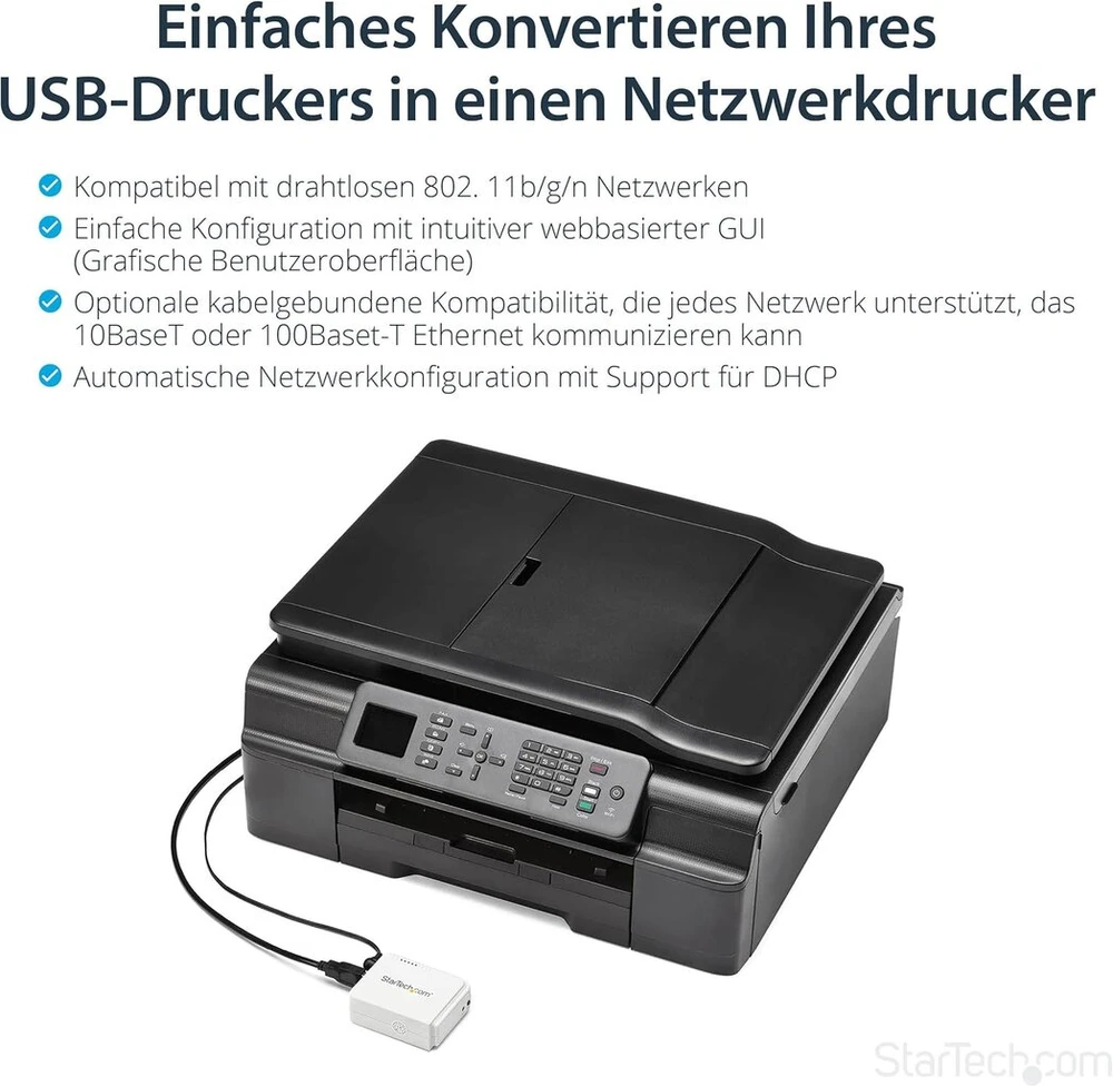 Startech Pm1115uweu belaidis spausdinimo serveris (1 prievadas, Rj45, Usb 2.0)