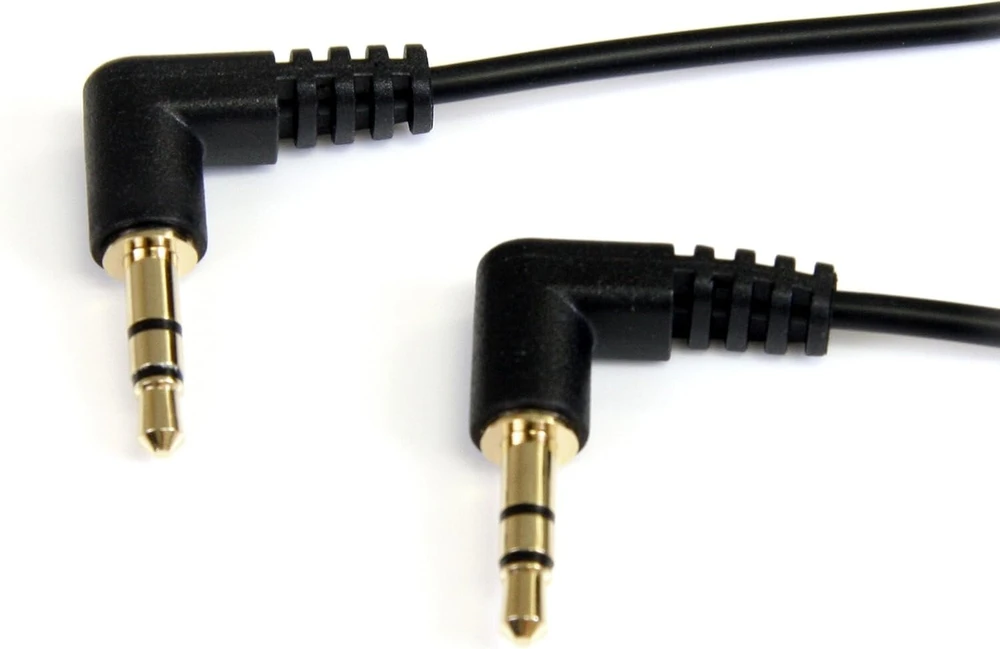 Startech.com 3 pėdų plonas 3,5 mm stačiu kampu stereo garso kabelis - m/m