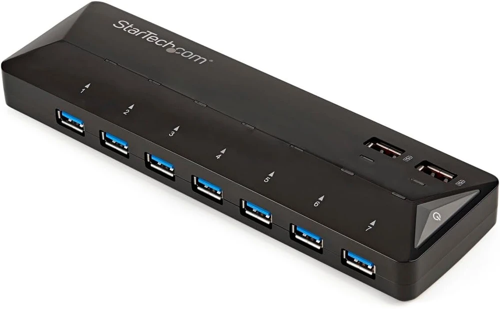 Startech.com 7 prievadų Usb 3.0 šakotuvas su dedikuotu įkrovimo prievadu, 2 x 2.4a prievadas, stalinė stotelė ir greito įkrovimo stotis