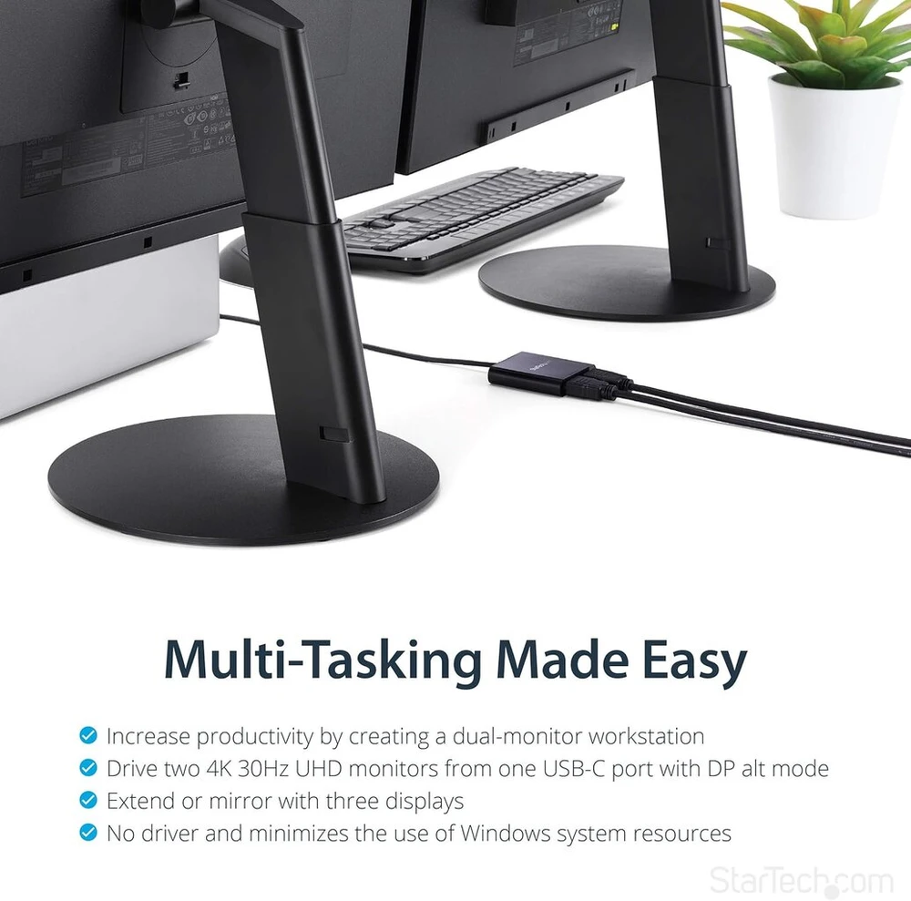 Startech.com usb-c į dvigubą hdmi adapterį, usb type-c multi-monitorius mst šakotuvas, dvigubas 4k 30hz/1080p 60hz hdmi nešiojamojo kompiuterio ekrano plėtiklis / skirstytuvas, ypač ilgas integruotas kabelis, tik windows (mstcdp122hd)