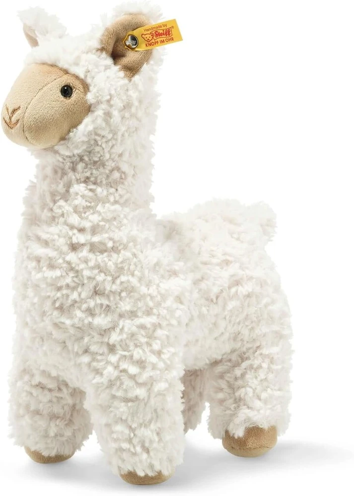 Steiff 069543 originalus pliušinis žaislas lama soft cuddly friends leandro, minkštas žaislas apie 29 cm, firminis pliušinis mygtukas ausyje, minkštas draugas kūdikiams nuo gimimo, kreminės spalvos