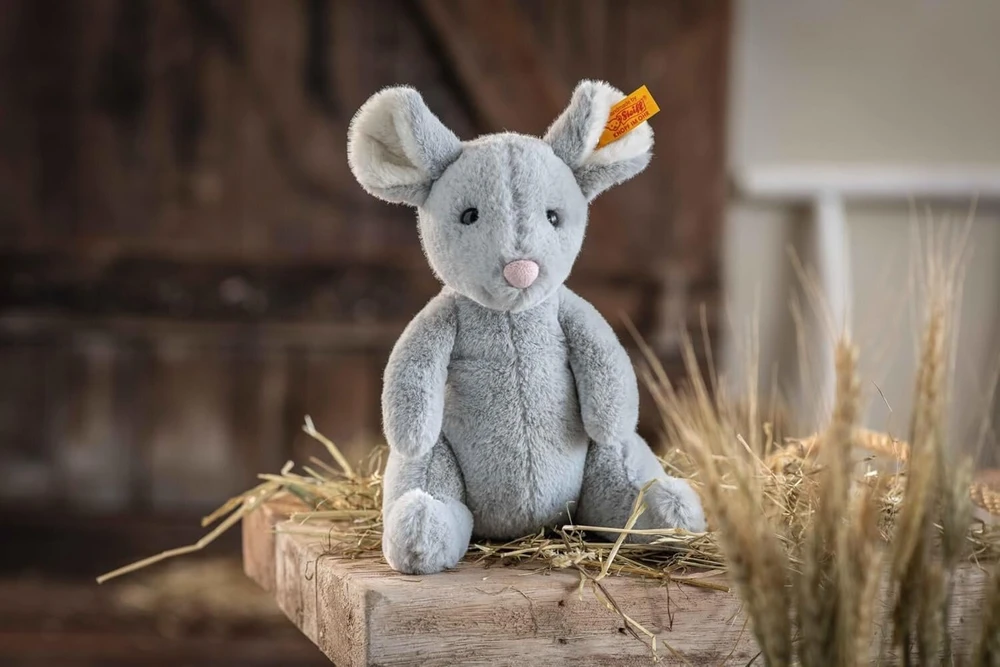 Steiff Cheesy Pelė, 19 cm, Mėlyna Pilka, Minkštas Pliušinis Žaislas