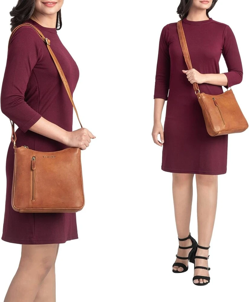 Stilord 'cecilia' maža rankinė per petį moterims, elegantiška rankinė, vintage stiliaus natūrali oda, Arona - Brown, S, rankinė per petį