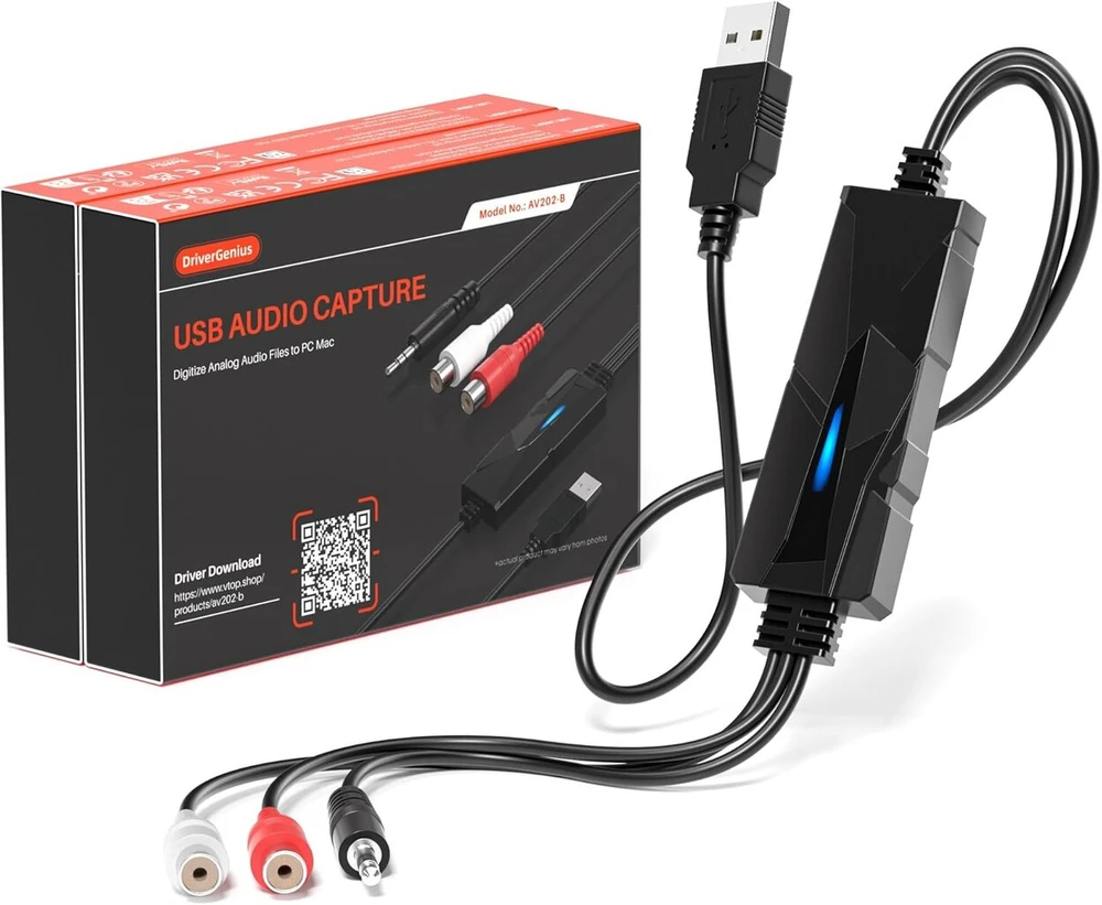 Stiprintuvas Drivergenius Audioxfer | usb garso įrašymo įrenginys – garsas iš kasečių, vinilo, md ir daugiau per 3,5 mm/rca prievadus muzikos mylėtojams ir tinklalaidžių kūrėjams | suderinamas su pc, mac ir linux (2 vienetai pakuotėje)