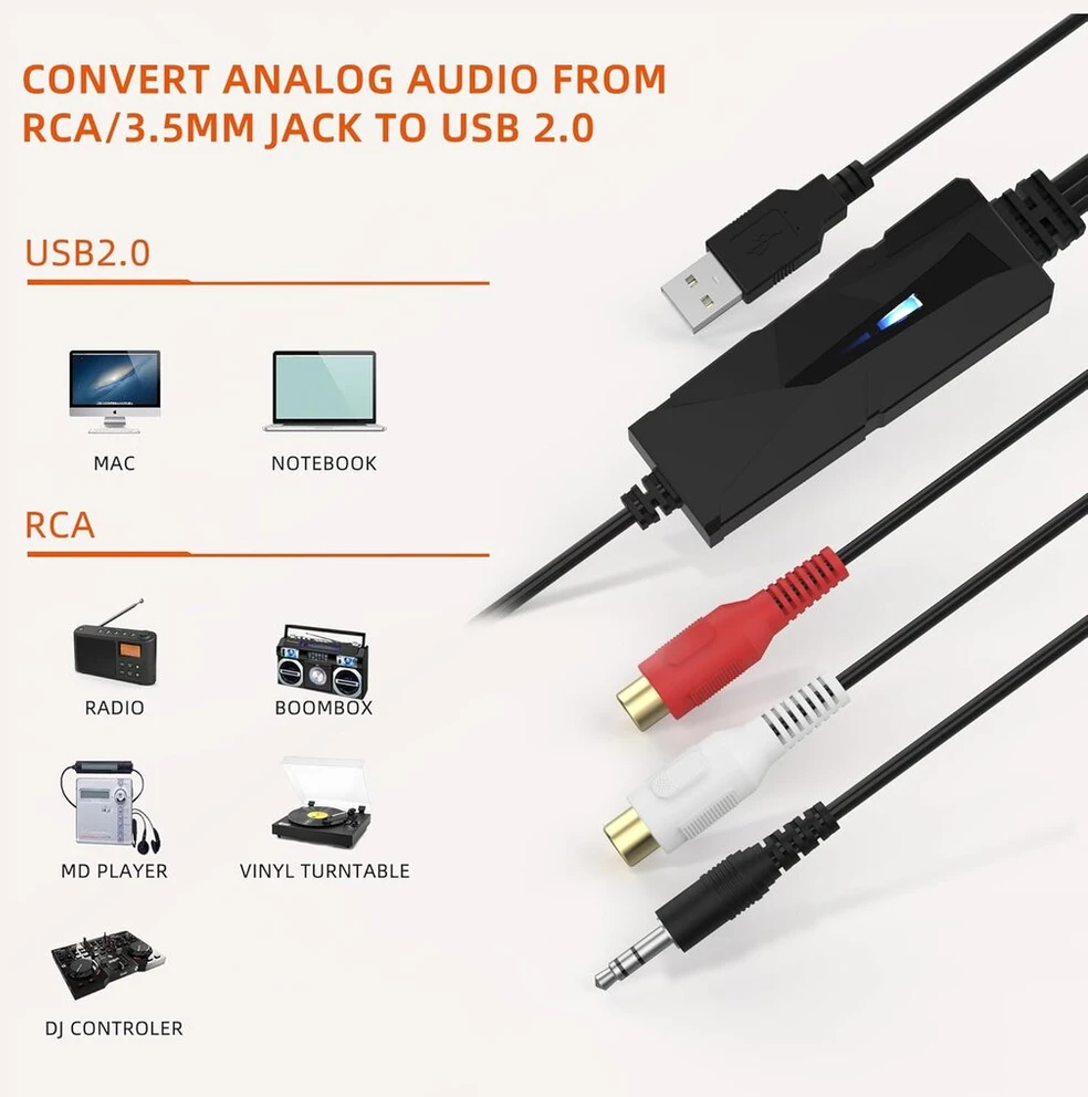 Stiprintuvas Drivergenius Audioxfer | usb garso įrašymo įrenginys – garsas iš kasečių, vinilo, md ir daugiau per 3,5 mm/rca prievadus muzikos mylėtojams ir tinklalaidžių kūrėjams | suderinamas su pc, mac ir linux (2 vienetai pakuotėje)