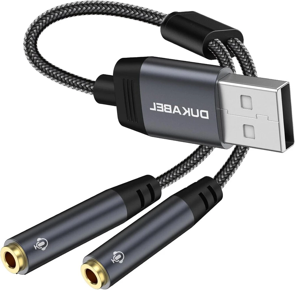 Stiprintuvas Dukabel išorinė usb garso plokštė 0.3 m usb į 2 trrs 3.5 mm lizdus (audio + mic) ausinių skirstytuvas stereo audio y adapterio kabelis, tinkamas pc, ps4, ps5, nešiojamam kompiuteriui, garsiakalbiui, ausinėms - top series