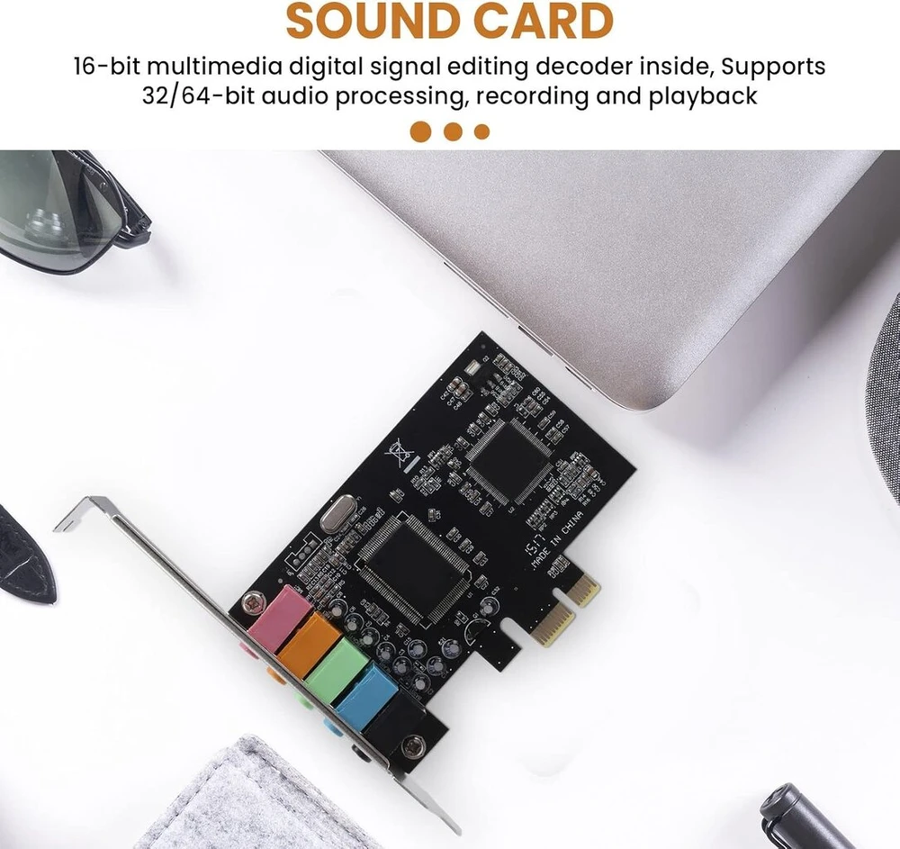 Stiprintuvas Giilayky 500154344 vidinė garso plokštė 5.1, tinkama žemo profilio laikikliui, garso plokštė Pci-e Stereo 3d Chip Cmi8738 32/64 bitų Pci