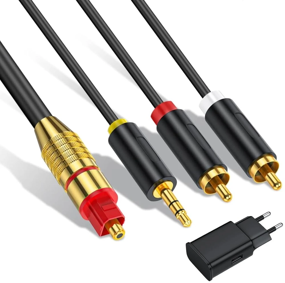 Stiprintuvas Ozvavzk spdif į rca kabelį da keitiklis 192khz optinis skaitmeninis audio išvesties kabelis į aux adapterį [3m] optinio kabelio adapteris į rca lizdą, skirtas hdtv dvd blu-ray sky žaidimų konsolei