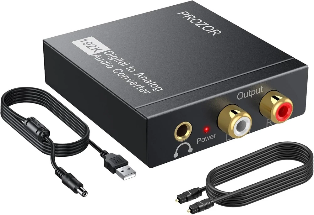 Stiprintuvas Prozor dac konverteris, audio adapteris, optinis į rca, toslink į aux lizdą, skaitmeninis į analoginį, optinis į 3.5 mm lizdą, rca, skirtas skaitmeniniam audio, televizoriams, blu-ray grotuvams, hd dvd grotuvams