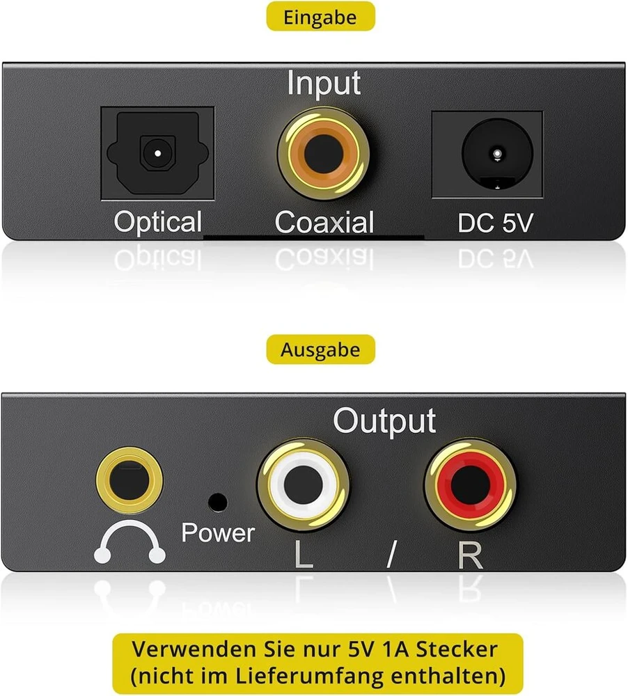Stiprintuvas Prozor dac konverteris, audio adapteris, optinis į rca, toslink į aux lizdą, skaitmeninis į analoginį, optinis į 3.5 mm lizdą, rca, skirtas skaitmeniniam audio, televizoriams, blu-ray grotuvams, hd dvd grotuvams