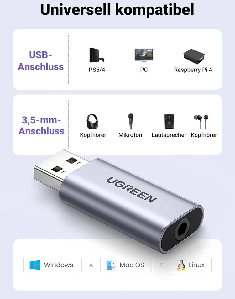 Stiprintuvas Ugreen Usb išorinė garso plokštė 2in1 į 3.5mm lizdą
