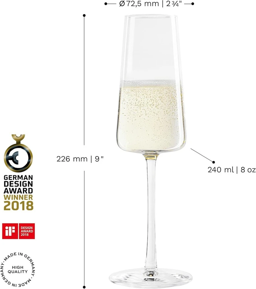Stölzle Lausitz Power šampano taurės 240 ml I putojančio vyno taurių rinkinys iš 6 krištolo stiklo I šampano taurės, tinkamos plauti indaplovėje I šampano taurių rinkinys iš 6, nedūžtančios I tarsi pūstos burna I aukščiausia kokybė