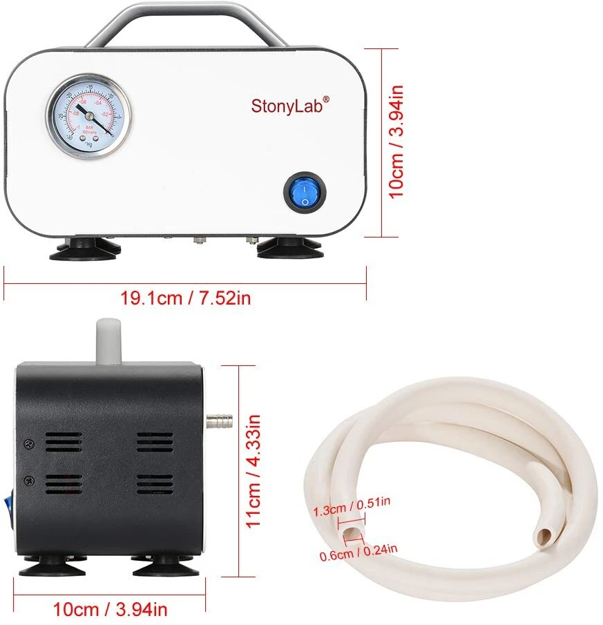 Stonylab Membraninis vakuuminis siurblys, kompaktiškas bealyvis vakuuminis siurblys-slėgio siurblys su 10 l/min siurbimo galia filtravimo distiliavimo laboratoriniam darbui 110–220 v