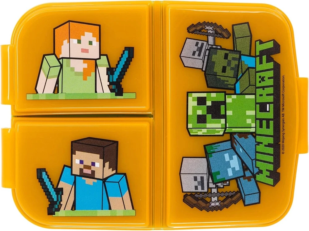 Stor Minecraft vaikiška trijų skyrių sumuštinių dėžutė - vaikiška priešpiečių dėžutė - užkandžių laikiklis - dekoruota priešpiečių dėžutė Estándar