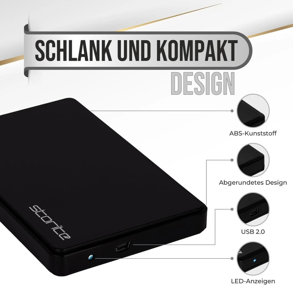 Storite 500gb nešiojamas išorinis kietasis diskas atsarginių kopijų saugojimo diskas su Usb 2.0, itin greitas duomenų perdavimas, kompaktiškas kietasis diskas, suderinamas su Pc, Mac, Windows, nešiojamuoju kompiuteriu, stacionariu kompiuteriu (juodas)