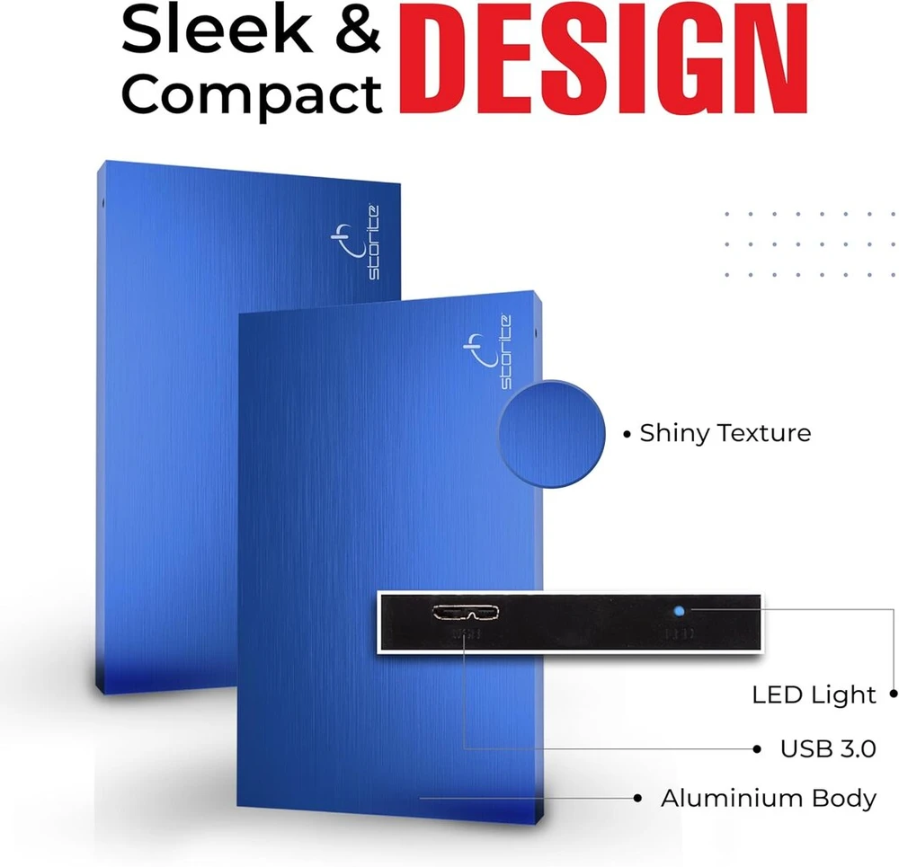 Storite išorinis nešiojamas kietasis diskas 250 gb su usb 3.0 išorine atsargine duomenų saugykla greitam duomenų perdavimui, tinkamas pc, mac, windows, žaidimams, nešiojamam ir staliniam kompiuteriui (mėlynas)