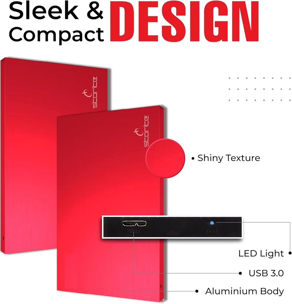 Storite išorinis nešiojamas kietasis diskas 120gb su Usb 3.0 išorine atsargine duomenų saugykla greitam duomenų perdavimui, tinkamas Pc, Mac, Windows, žaidimams, nešiojamam ir staliniam kompiuteriui (raudonas)