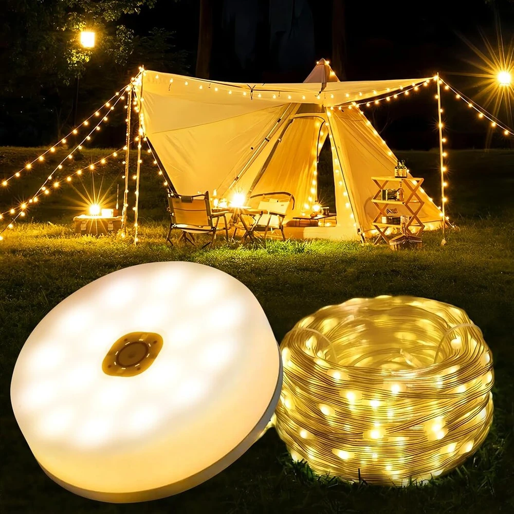 Stovyklavimo dekoratyvinės lemputės, suvyniotos, 10 m, 100 Led, įkraunamos per Usb, stovyklavimo dekoratyvinės lemputės suvyniotos, Ip65 vandeniui atsparios dekoratyvinės lemputės, suvyniotos, stovyklavimo dekoratyvinės lemputės stovyklavimui, laukui, bal