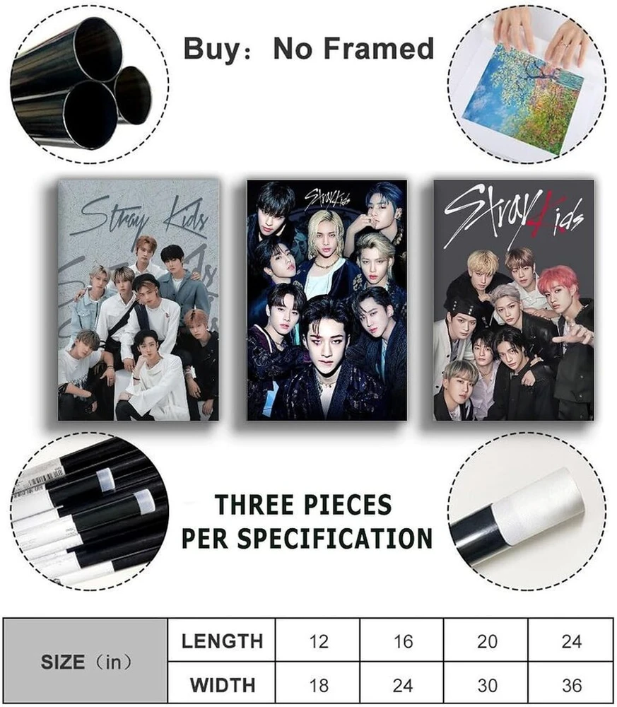 Stray Kids drobės plakatas (3 dalių rinkinys) Kpop sienų meno dekoras, paveikslas svetainei, miegamojo dekoravimui, neįrėmintas 30x45cm