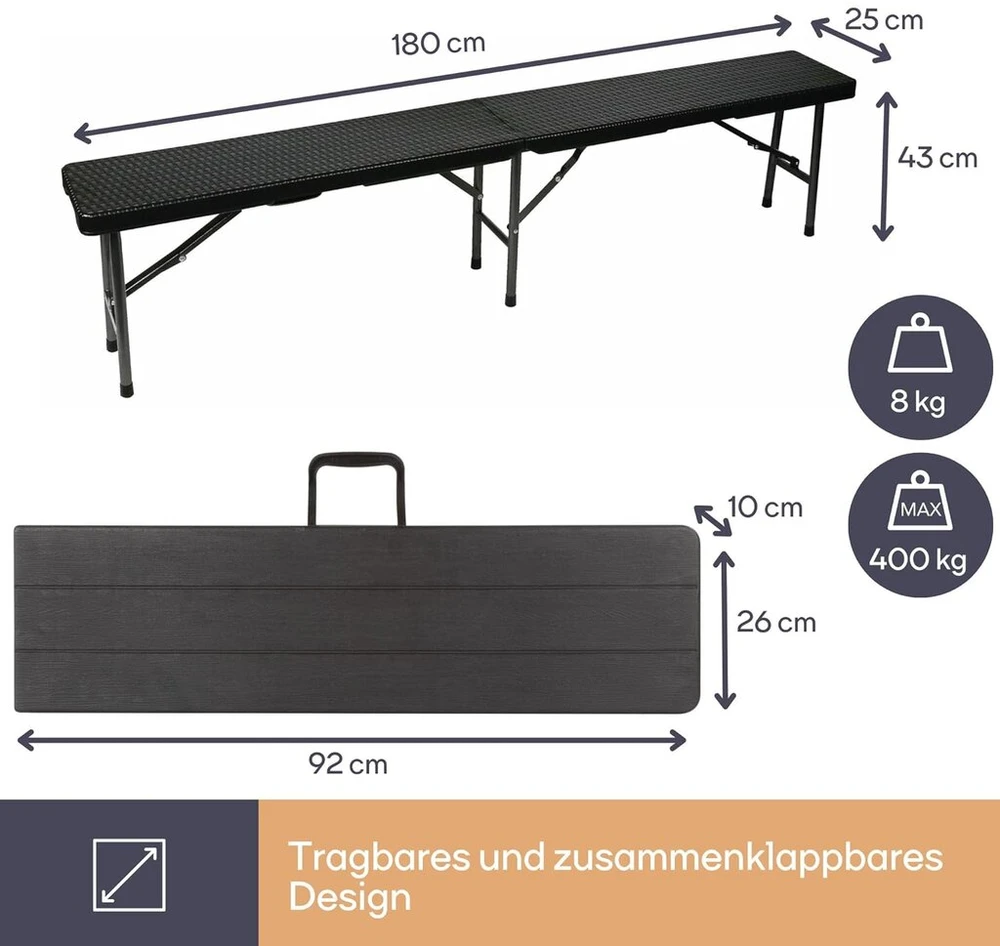 Sulankstomas, tvirtas suolas alui, stovyklavimui, sodo suolas 180 cm