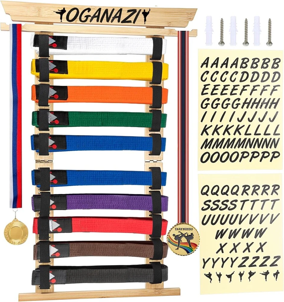 Sumnacon kovos menų diržų laikiklis 10 diržų taekwondo diržų stovas tvirtinamas prie sienos diržų ekspozicija medalio dziudo (Ekspozicinė prekė)