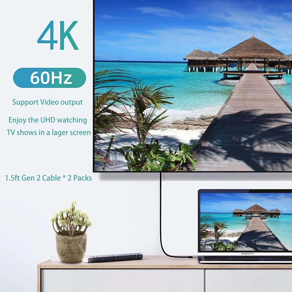 Sumpk 100 W trumpas Usb C kabelis 3.1 stačiu kampu [50 cm 2 vnt.], 5 A greitas įkrovimas, 10 Gbbps didelės spartos duomenų E-marker lusto kabelis, 4k @ 60 Hz vaizdo ekranas